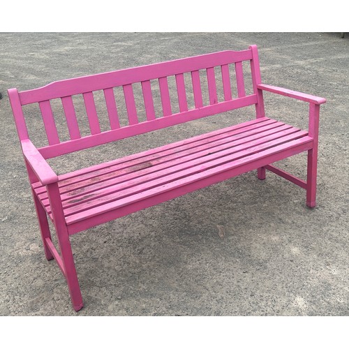 101H - Outdoor Painted pink bench measures approximately 59 inches wide 36 inches tall 24 inches depth