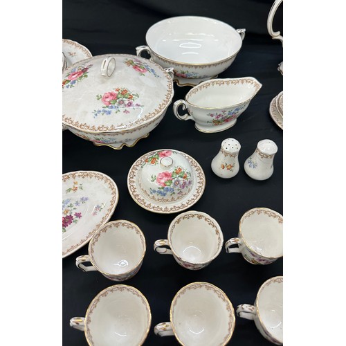 74 - Crown Staffordshire dinner and coffee set, damage to sugar bowl lid, all other pieces in good overal... 