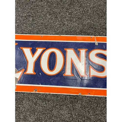 119 - Vintage Lyons Tea enamel advertising sign, approximate measurements: Length 59 inches, Height 17 inc... 