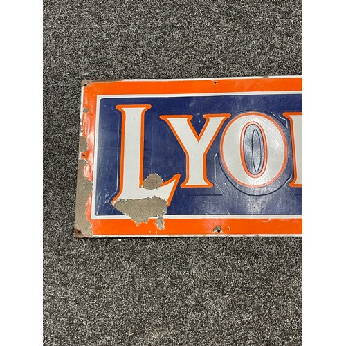 119 - Vintage Lyons Tea enamel advertising sign, approximate measurements: Length 59 inches, Height 17 inc... 