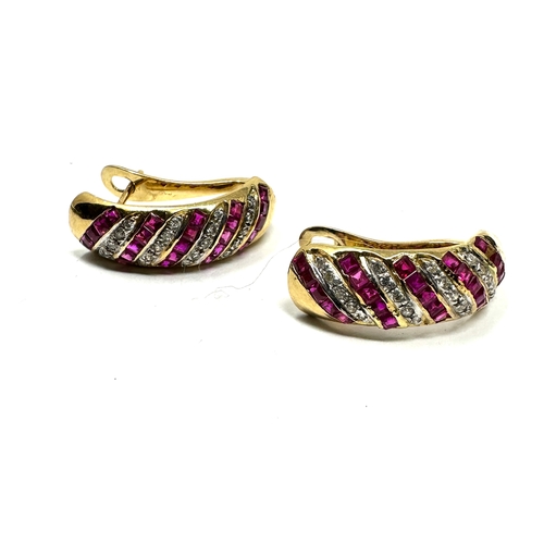 115 - 18ct gold ruby & diamond earrings weight 7.7g