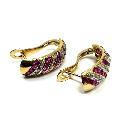 115 - 18ct gold ruby & diamond earrings weight 7.7g