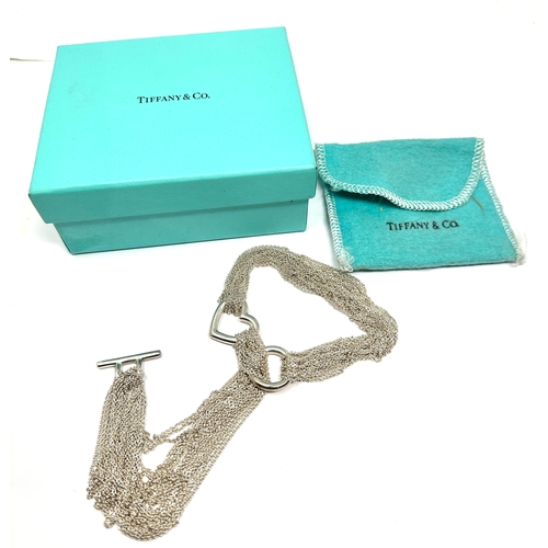 131 - Tiffany & Co. Ten Row Multi Chain and Heart Silver Toggle Necklace, UK Hallmarks boxed