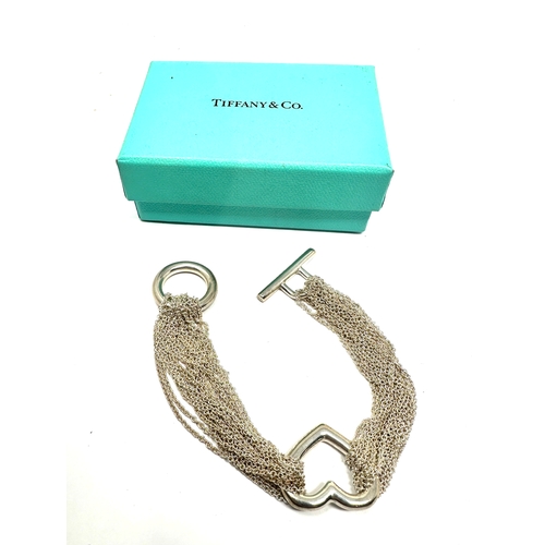 132 - Tiffany & Co. Ten Row Multi Chain and Heart Silver Toggle Bracelet UK Hallmarks boxed