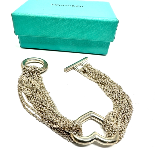 132 - Tiffany & Co. Ten Row Multi Chain and Heart Silver Toggle Bracelet UK Hallmarks boxed