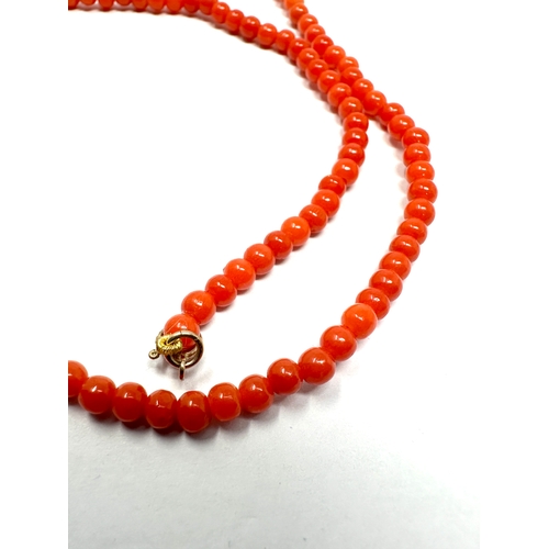 140 - 9ct gold clasp coral necklace weight 8.3g