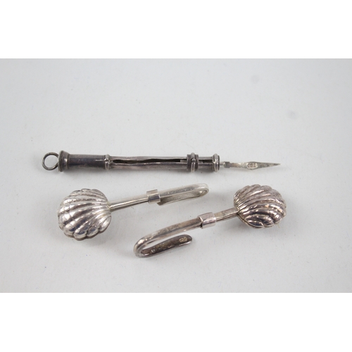 30 - 3 x .925 sterling toothpick & napkin clips