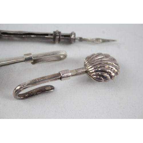 30 - 3 x .925 sterling toothpick & napkin clips