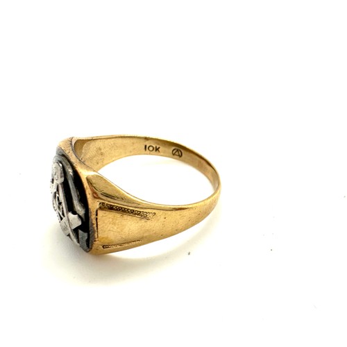 168 - 10ct Gold masonic signet ring total weight 6.8grams ring size S