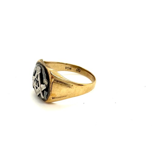 168 - 10ct Gold masonic signet ring total weight 6.8grams ring size S