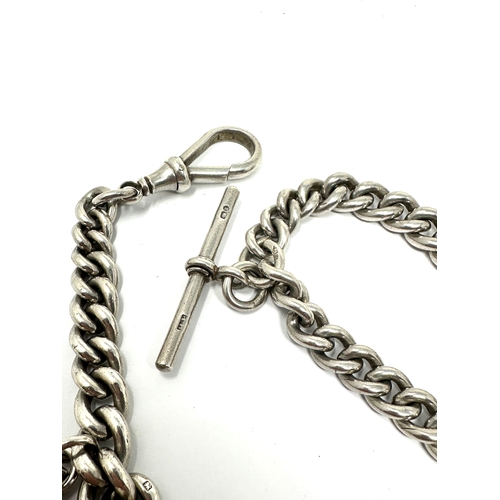 1 - Chunky antique silver albert watch chain and fobs weight 130g