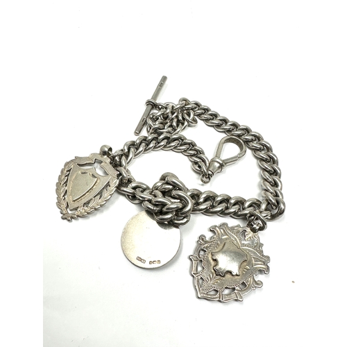 1 - Chunky antique silver albert watch chain and fobs weight 130g