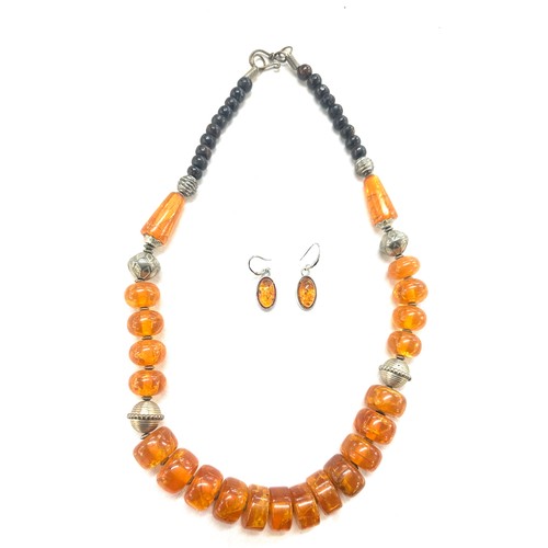 548B - Amber resin necklace and 925 earrings