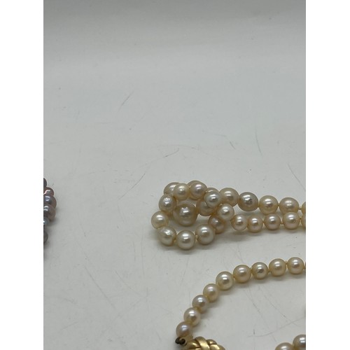 502 - Two pearl necklaces with gold clasps. one 9ct, the other 14k.