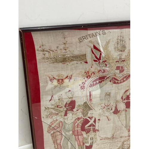 86A - Framed silk handkerchief commemorating boer war, royalty etc