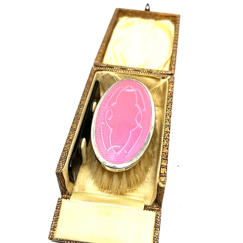 5 - Antique boxed silver & pink enamel clothes brush