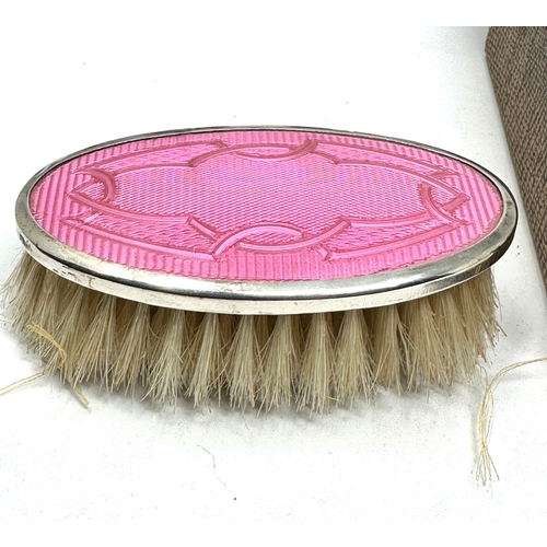 5 - Antique boxed silver & pink enamel clothes brush