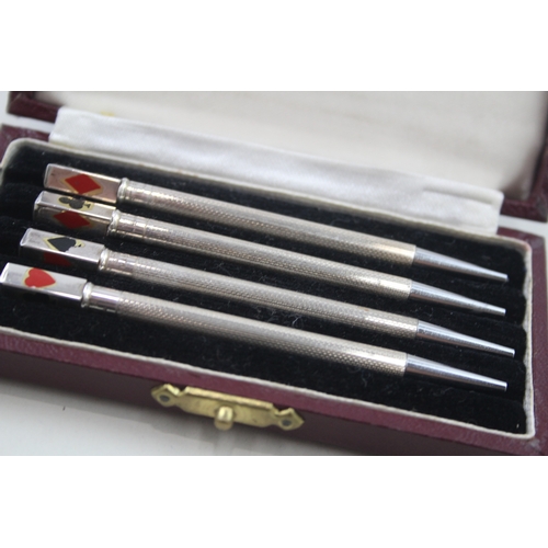 39 - 4 x .925 sterling cribbage pencils w/ enamel detail, box