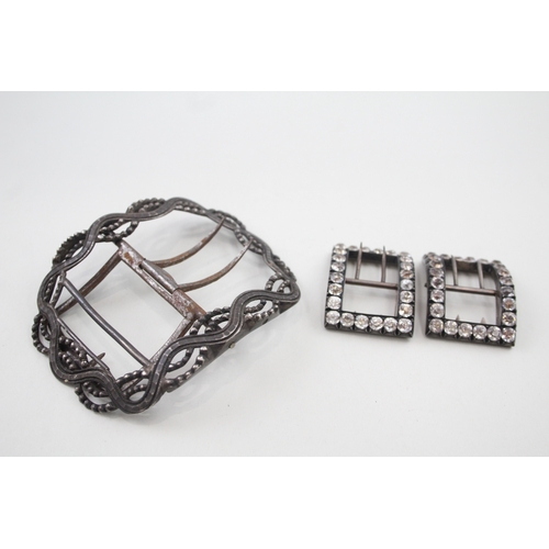 40 - 3 x .800 & .925 sterling silver ladies buckles inc paste