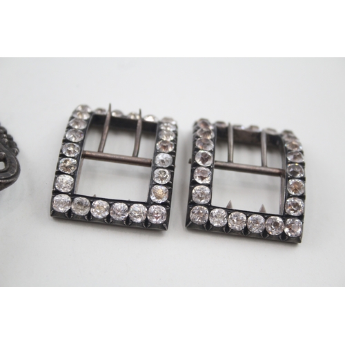 40 - 3 x .800 & .925 sterling silver ladies buckles inc paste