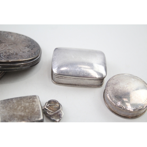 48 - 4 x .925 sterling silver pill / trinket boxes inc victorian, novelty