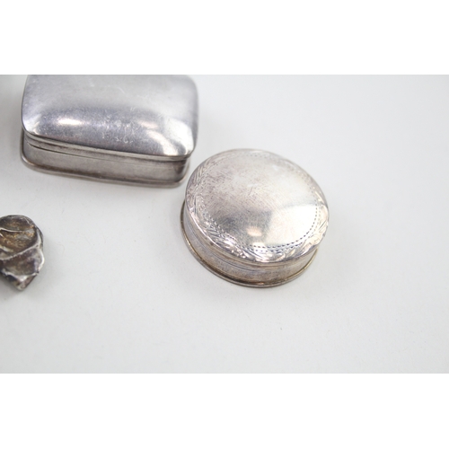 48 - 4 x .925 sterling silver pill / trinket boxes inc victorian, novelty