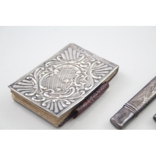 53 - 4 x .925 sterling pencils, fronted notebook