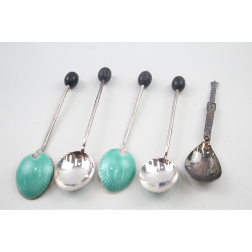 66 - 5 x .925 sterling silver spoons inc guilloche enamel