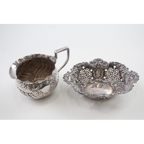 71 - .925 sterling silver antique bon bon dish & cream jug