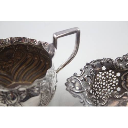 71 - .925 sterling silver antique bon bon dish & cream jug