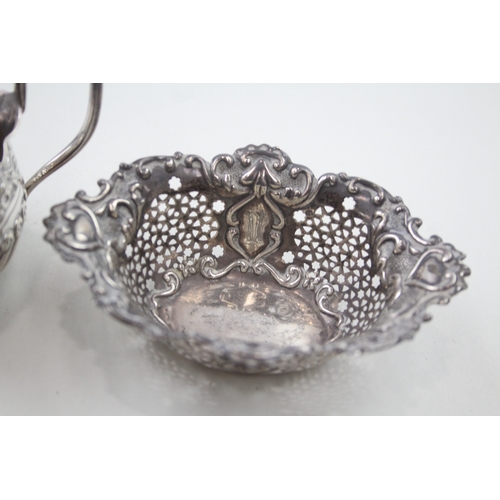 71 - .925 sterling silver antique bon bon dish & cream jug