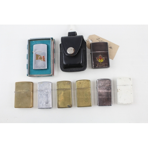 414 - Zippo Lighter Job Lot Inc Solid Brass Slim Venetian Brushed Vintage Canada x 8