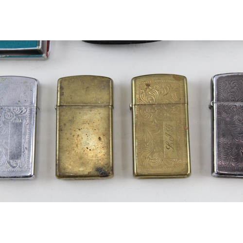 414 - Zippo Lighter Job Lot Inc Solid Brass Slim Venetian Brushed Vintage Canada x 8