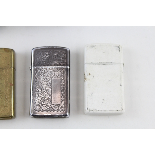 414 - Zippo Lighter Job Lot Inc Solid Brass Slim Venetian Brushed Vintage Canada x 8