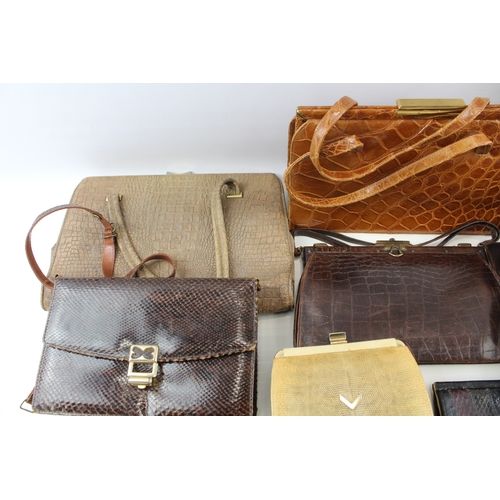 417 - Job lot Of Assorted Leather / Animal Skin Handbags & Purses Vintage Collection