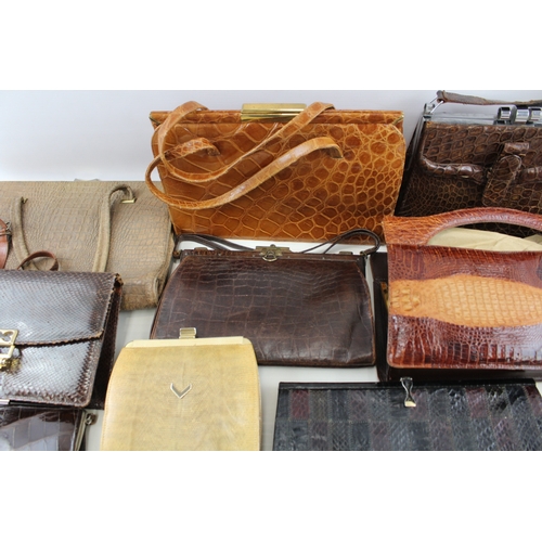 417 - Job lot Of Assorted Leather / Animal Skin Handbags & Purses Vintage Collection