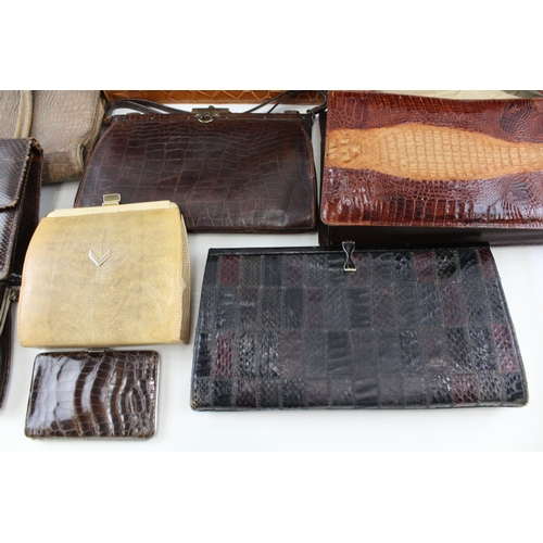 417 - Job lot Of Assorted Leather / Animal Skin Handbags & Purses Vintage Collection