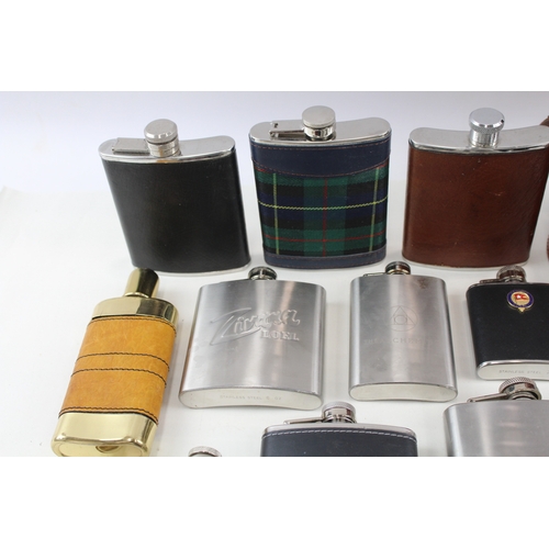 420 - Breweriana Hip Flasks Inc Stainless Steel, Advertising, Leather, Etc x 15