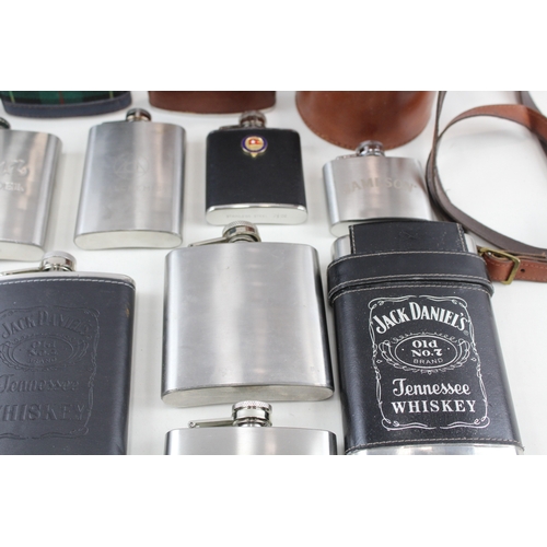 420 - Breweriana Hip Flasks Inc Stainless Steel, Advertising, Leather, Etc x 15