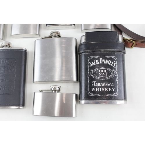 420 - Breweriana Hip Flasks Inc Stainless Steel, Advertising, Leather, Etc x 15