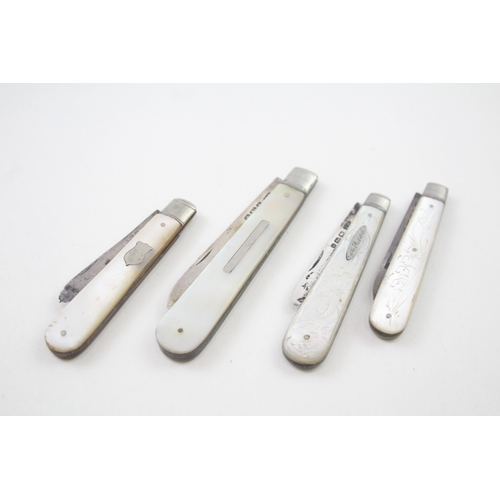 74 - 4 x .925 sterling silver fruit knives w/ mop handles