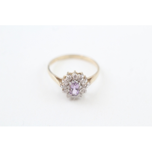 173 - 9ct gold amethyst and cubic irconia set cluster ring (1.6g)