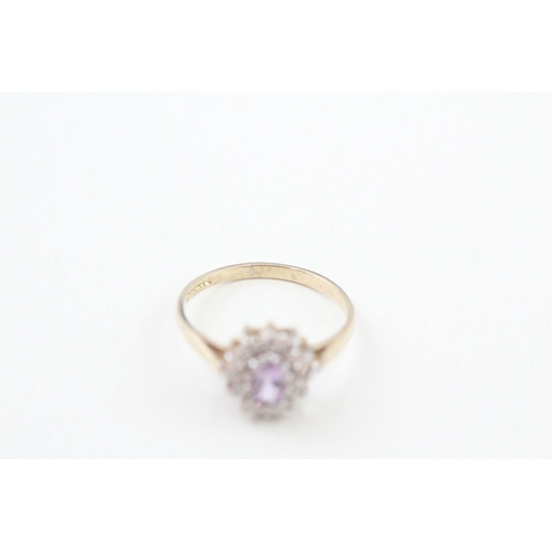 173 - 9ct gold amethyst and cubic irconia set cluster ring (1.6g)