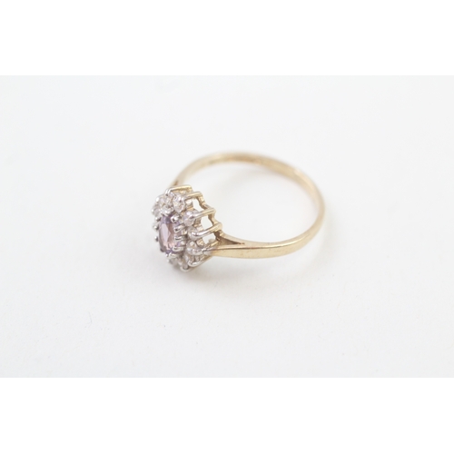 173 - 9ct gold amethyst and cubic irconia set cluster ring (1.6g)