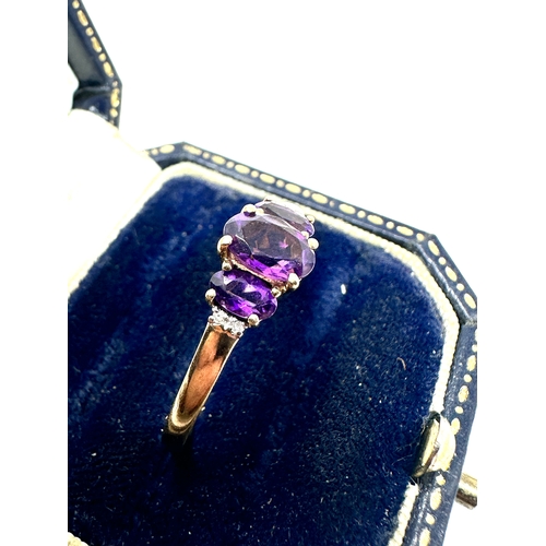 147 - 9ct gold amethyst & diamond ring weight 2.7g