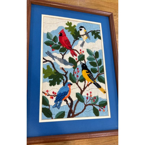 51 - Vintage woven picture of birds measures approx 21 inches tall by 15 wide