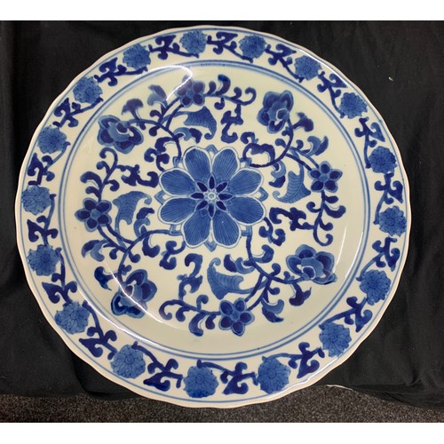 574 - 2 Oriental plates/ chargers largest measures approximately 17.5 inches