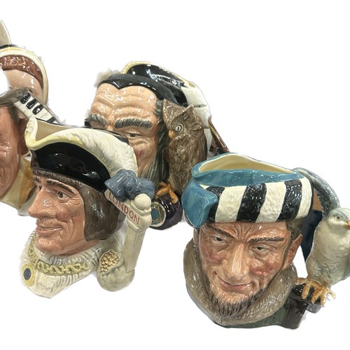 125 - 18 large Royal Doulton character jugs to include Dick Turpin, Robin Hood, 1st Versions also Merlin- ... 