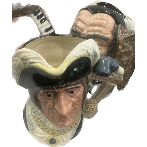 125 - 18 large Royal Doulton character jugs to include Dick Turpin, Robin Hood, 1st Versions also Merlin- ... 