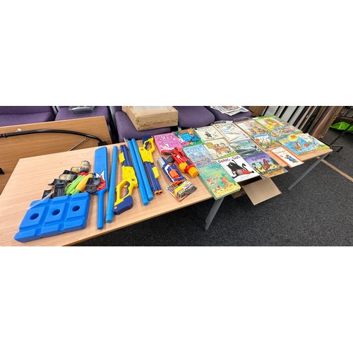 160 - Three boxes of assorted children's books/toys and puzzles